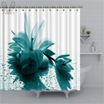 

Retro Spa Style Bathroom Curtain Turquoise Lily Stones And Water Drop Printed Shower Curtain Polyester Fabric Bath Curtain Sets