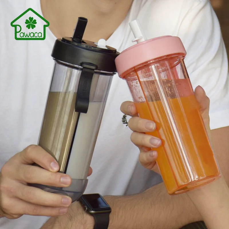 

420ml Portable Dual-use Water Bottles With Straws Outdoor Sport Travel Cup Opening Dust Two Drinks Drink Together Travel Bottles