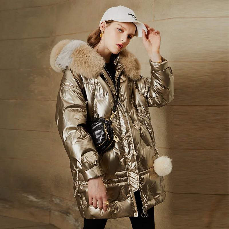 Large Natural Fox Fur Hooded Shiny 
