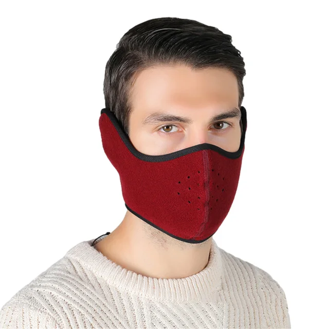 Fashion Winter Half Face Mask Thermal Fleece Ear Mouth Cover Neck Warmer Windproof Cycling Snowboard Ski Hiking Sport Scarf wine red