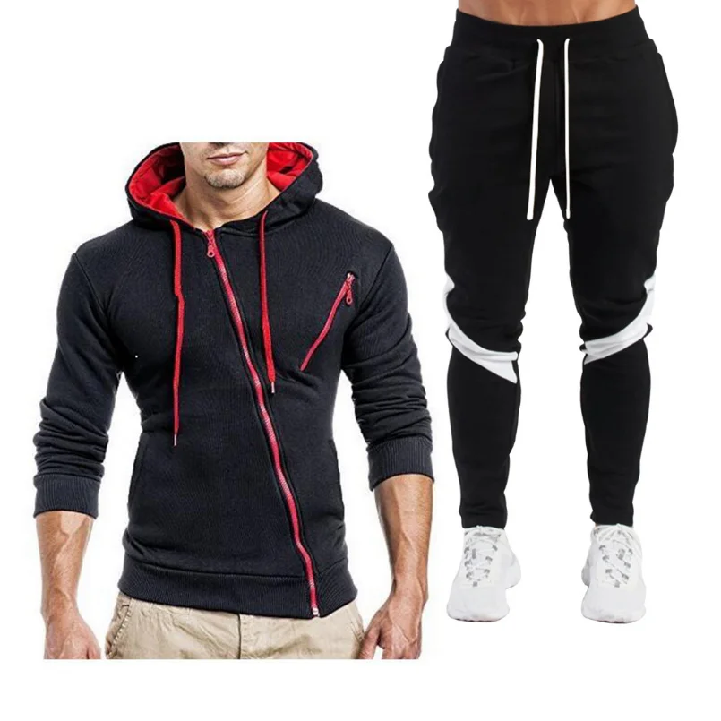 

2020 Fashion European American Men's Sports Casual Suit Cardigan Hoodie + Trousers Suit Arm Print European Size