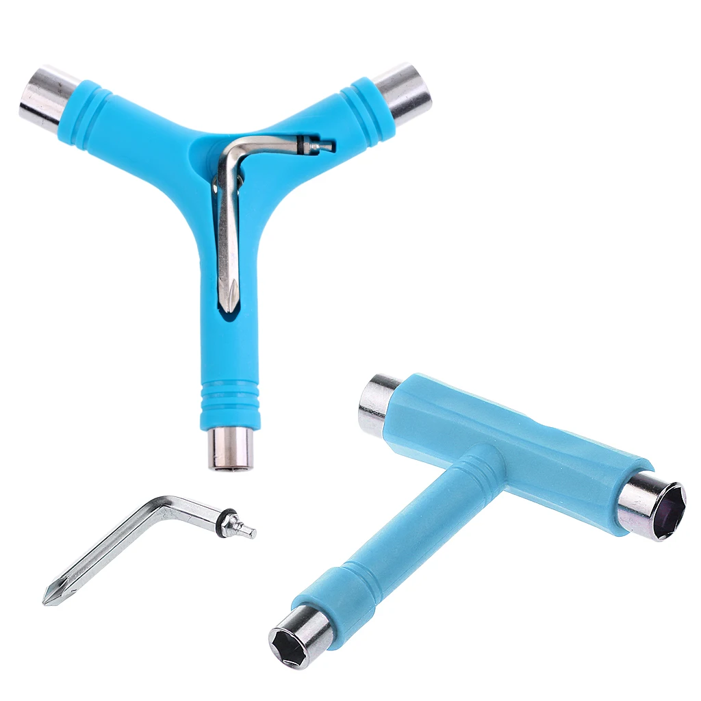 Portable Skateboard T-tool and Y-tool All in One Screwdriver Socket Multi Function Skate Tool Blue