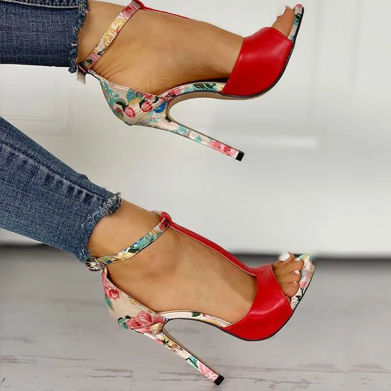 SWQZVT New thin heels women fish mouth open toe summer sexy party pumps women shoes 2020 fashion print vintage ladies sandals (4)