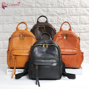 

2020 New Vintage Women Genuine Leather Large Capacity Backpack Fashion First Layer Leather Soft Shoulder Travel Bag mochila