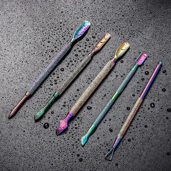 

TP 2 Way Rainbow Stainless Steel Nail Cuticle Pusher Tweezer Nail Art Files UV Gel Polish Remove Manicure Care Groove Clean Tool