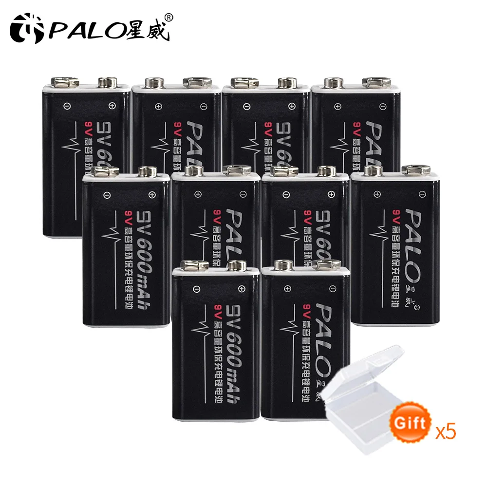 

PALO 10pcs 9V 6F22 600mAh lithium li-ion li ion liion Rechargeable Battery 10 pcs pieces 9 volt batteries
