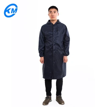 

Waterproof Long Rain Poncho Polyester Taffeta Fabric Raincoat Windproof Navy Blue Heavy Duty Reflective Strips Rain Work Suit