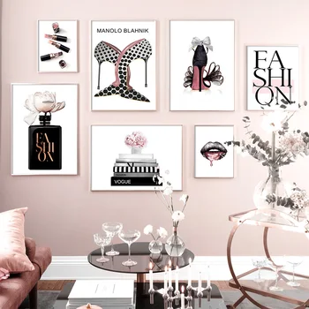

Perfume Fashion Book Lipstick High Heels Nordic Posters And Prints Wall Art Canvas Painting Wall Pictures For Living Room Decor