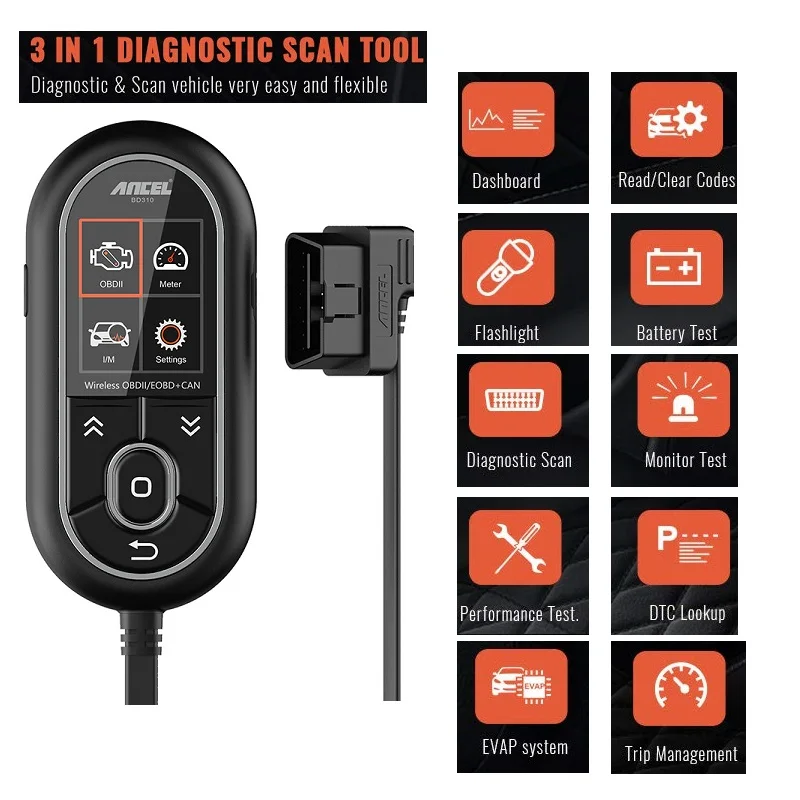 

ANCEL BD310 3in1 Diagnostic OBD2 Scanner Code Reader Automotive Trip Computer Car Health Monitor&Real-time Performance Monitor