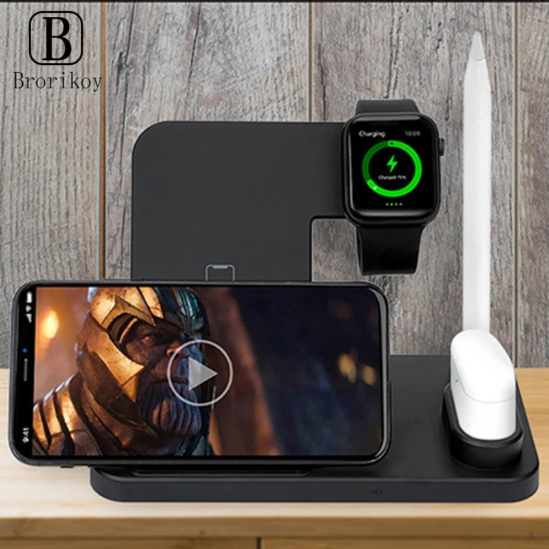 

4 in 1 Qi Fast Wireless Charger Holder For Apple iWatch Series 4 3 2 1 iPhone XS MAX XR Airpods Phone Charging Folding bracket