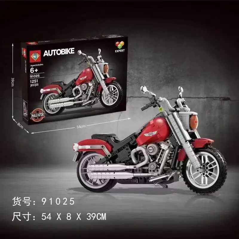 

1251PCS Technic Compatible 10269 Motorcycle Fat Boy blocks Vehicle Set Building Blocks Bricks DIY Toys