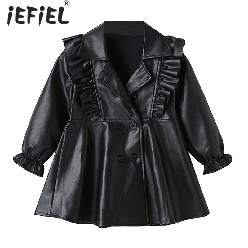 

Kids Girls Spring Autumn Winter Long PU Coat Jacket Kids Fashion Leather Motorcycle Jackets Children Coats Overwear Clothes 1-6Y