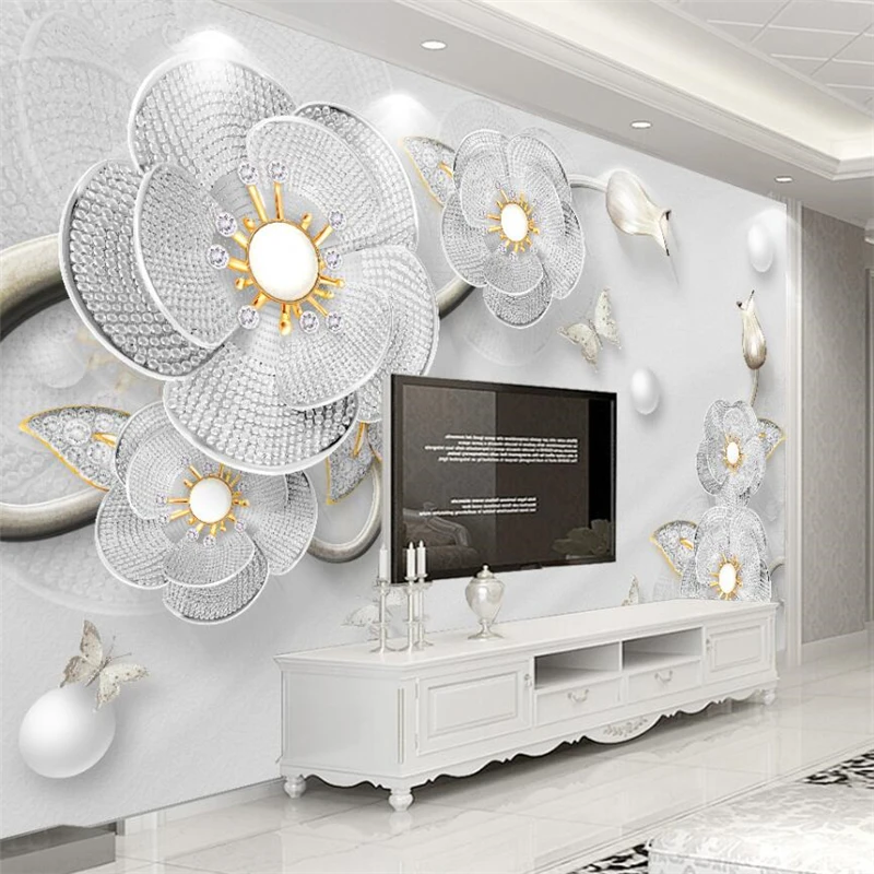 Beibehang-3D-luxury-diamond-flower-European-jewelry-TV-background-wall-custom-large-mural-wallpaper-papel-de