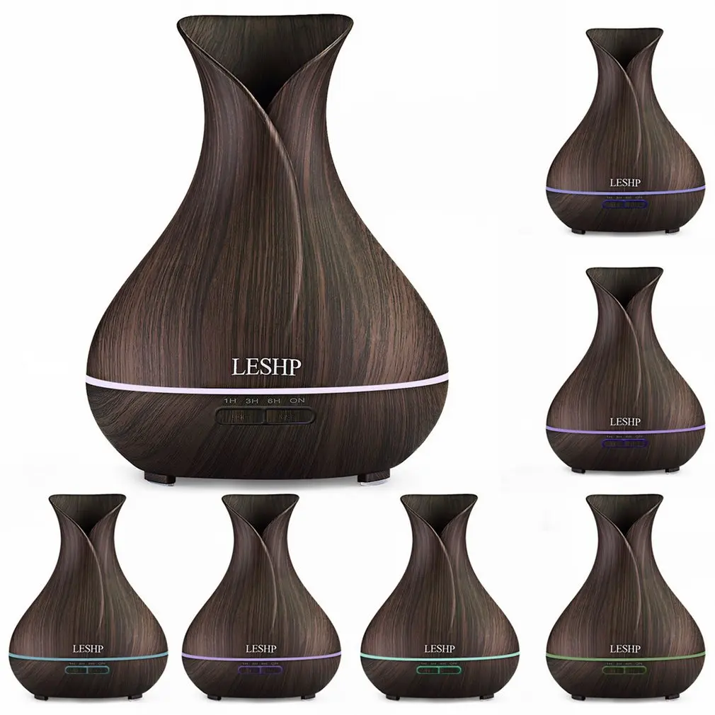 400ml Wooden Aroma Essential Oil Diffuser Ultrasonic Air Humidifier with Wood Grain Electric LED Lights Aroma diffuser for home