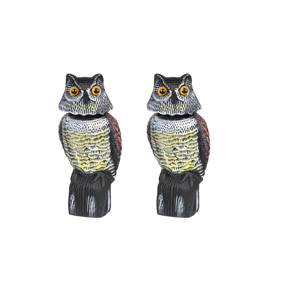 2pcs Realistic Owl Decoy With Rotating Head Bird Pigeon Crow Scarer Scarecrow Horned Owl Pest Deterrent