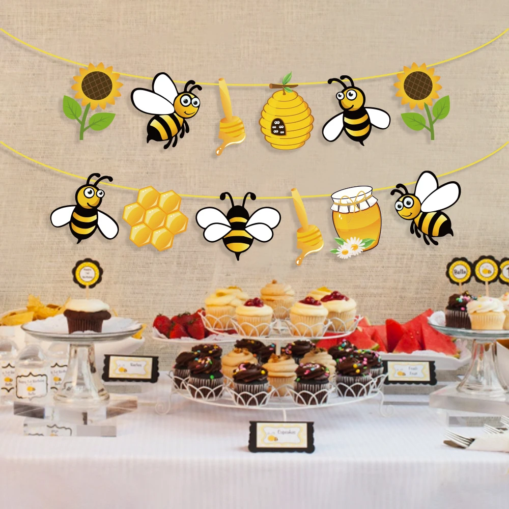 Baby Shower Yellow Honey Bee Party Decorations Kids Birthday Parties Favors Sunflower Hanging Bunting Banner Party Supplies