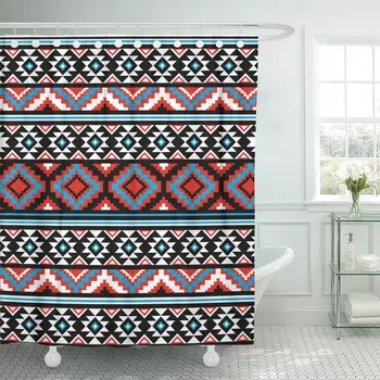 

Pink Aztec Ethnic Pattern Tribal Navajo Geometric Mexican Ikat Shower Curtain Waterproof Polyester Fabric 72 x 72 Inches Set