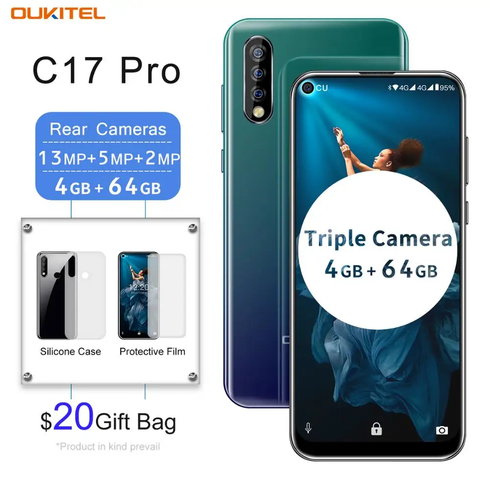 2019 Новый OUKITEL C17 Pro Face Unlock 6,35 "FHD 4 Гб ОЗУ 64 Гб ПЗУ Android 9,0 MTK6763 Восьмиядерный 13MP 4 камеры 4G LTE мобильный телефон