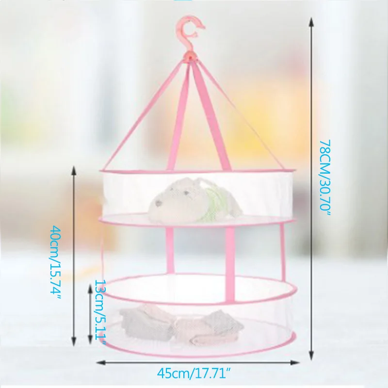 Корзина для одежды для дома, ветрозащитная корзина для одежды, многофункциональная Складная сетка для одежды, один двойной слой, трехслойная сушилка - Цвет: Pink