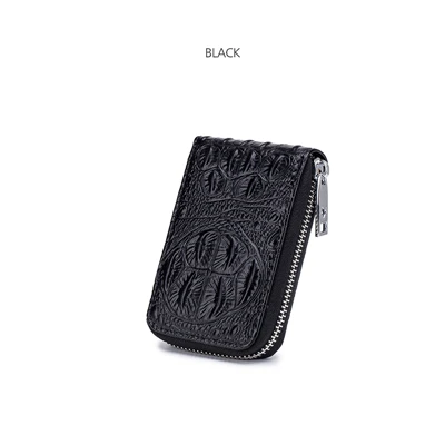 Модный качественный кошелек chengguan CL7143 из натуральной кожи для карт, 12 карт, стандартный кошелек RFID с мультикрокодиловым узором, кошелек для монет унисекс - Цвет: Черный