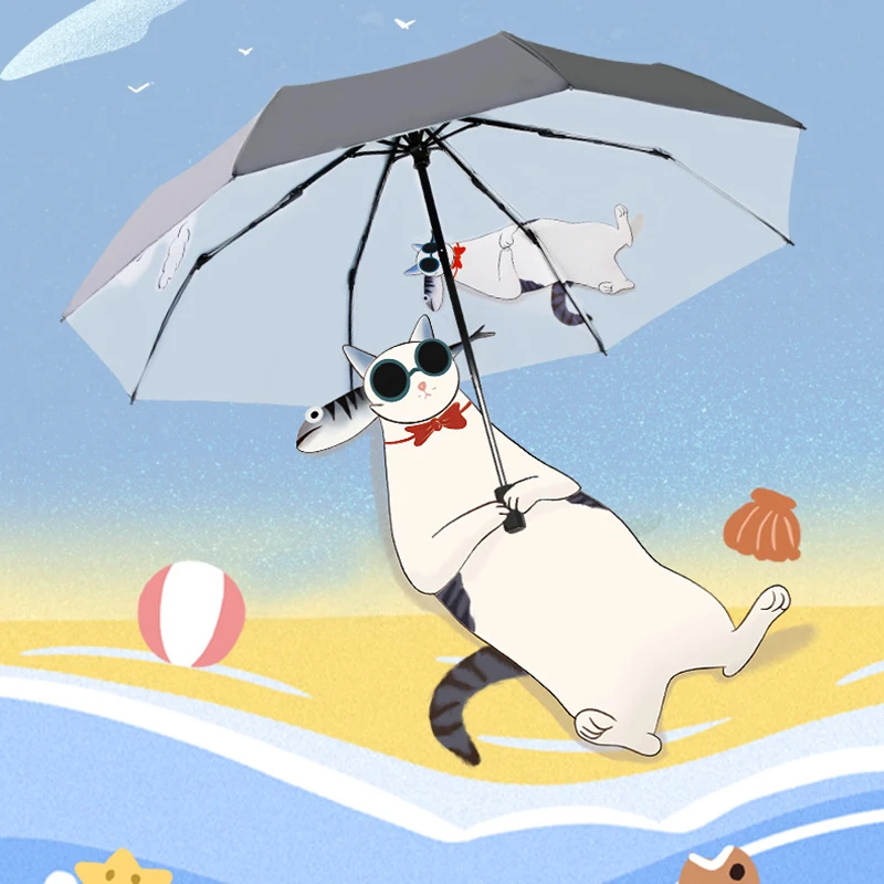 sol padrão duplo 3-dobrável guarda-chuva chuva uv