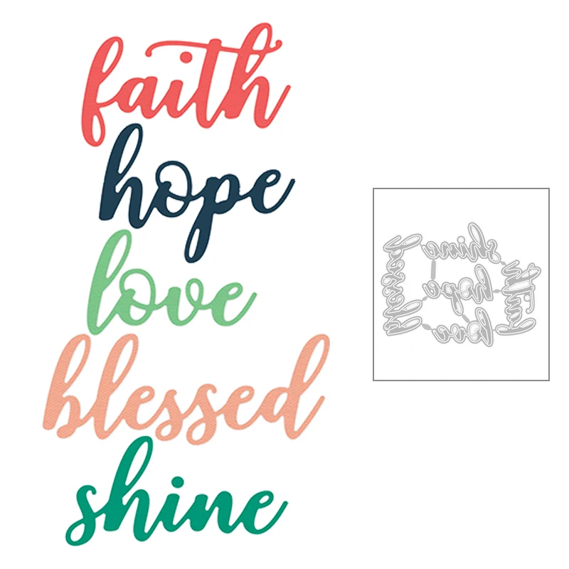 Новинка 2020 года штампы с надписью Faith Hope Love блестящие английские слова