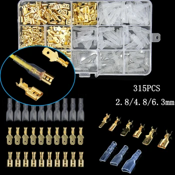 

315Pcs 2.8/4.8/6.3mm Male&Female Spade Crimping Terminal Electrical Wire Seal Crimp Connectors Butt Terminals Assorted Kit