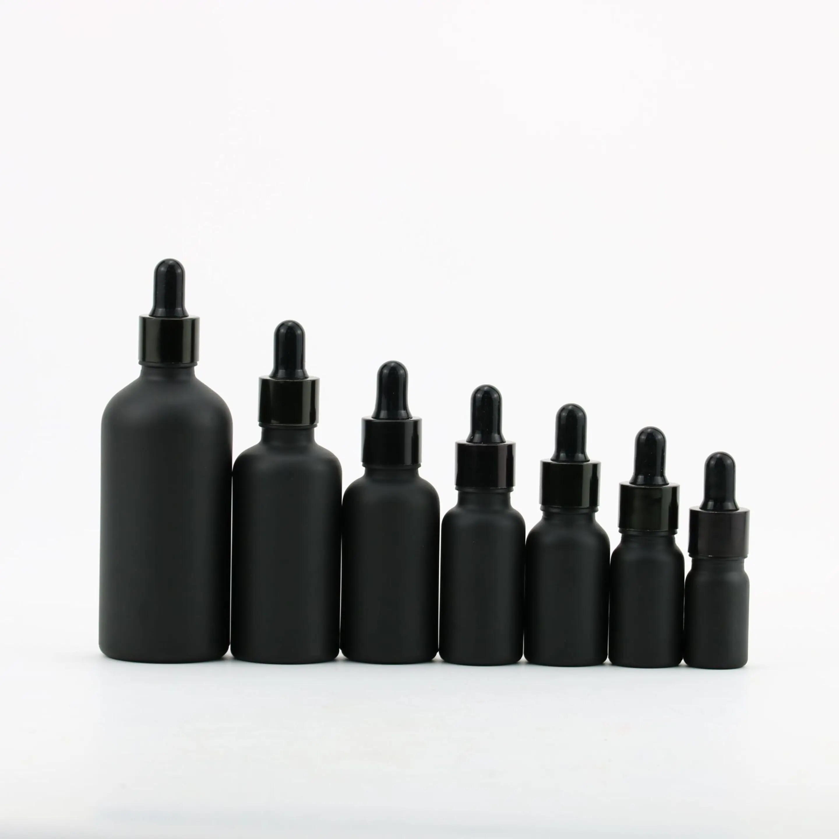 5pcs 5ml/10ml/15ml/20ml/30ml/50ml Black Frosted Glass Dropper Bottle Empty Cosmetic Packaging Container Essential Oil Bottles