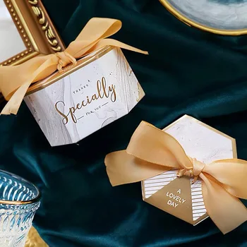 

50pcs/lot 2020 New Style marble candy box with decoration ribbons gold/pink chocolate gift boxes wrapped