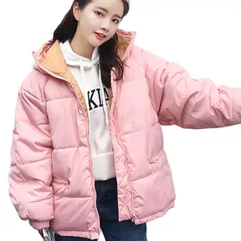 

2020 New winter Casual Women Winter Solid Color Long Sleeve Zip Pockets Cotton Winter jacket Warm Ladies Short Hooded ParkasCoat