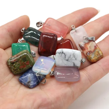 

Natural Stone Pendant Rectangle Shape Semi-precious Stones Exquisite Charm for Jewelry Making DIY Necklace Bracelet Accessories