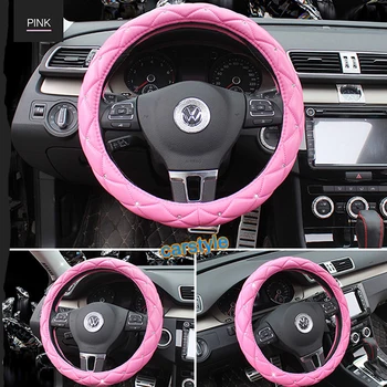 

AuMoHall Car Steering Wheel Cover for Girls Crystal Diameter Black/Pink PU Leather Bling Shinny 38cm 15"