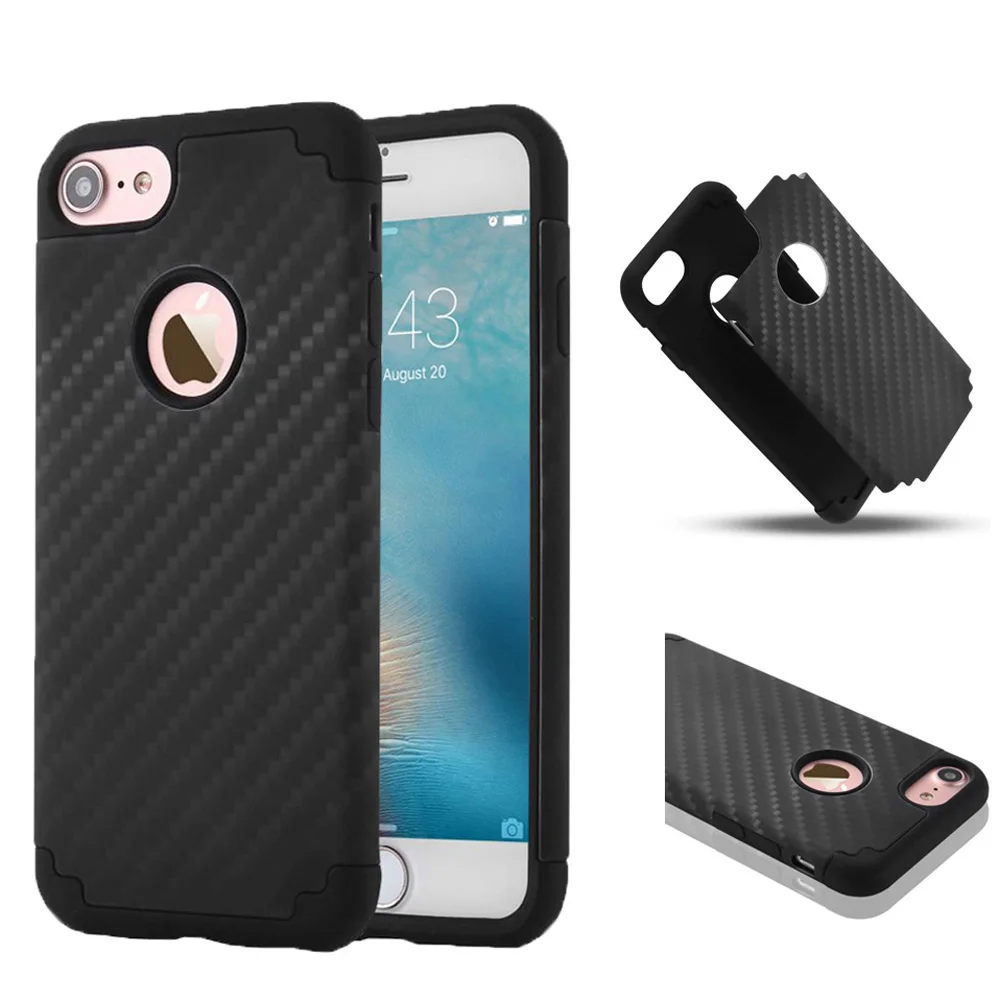L-FADNUT Classy Screen Protector Carbon Fiber Soft Case For iPhone 8 Plus 7 6S 6 5 5S SE Leather Cover Shockproof Hybrid Logo |