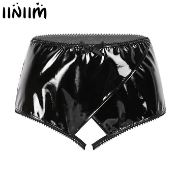 

Sexy Intimates Womens Wet Look Leather Underwear Open Butt Transparent Mesh Panties Crotchless Latex Briefs Hot Erotic Lingerie