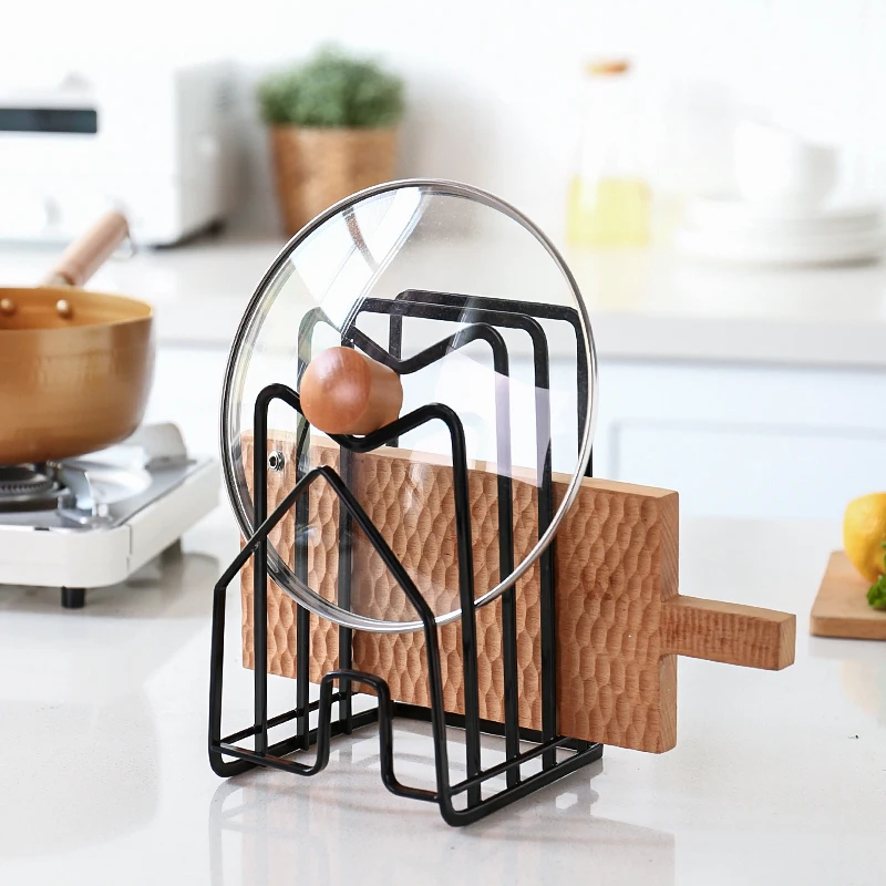 

Kitchen Shelf Pan Rack Cutting Board Holder Storage Pot Lid Organizer Stands Tapas Cover Stand Stainless Steel Dish Kitchen Rack