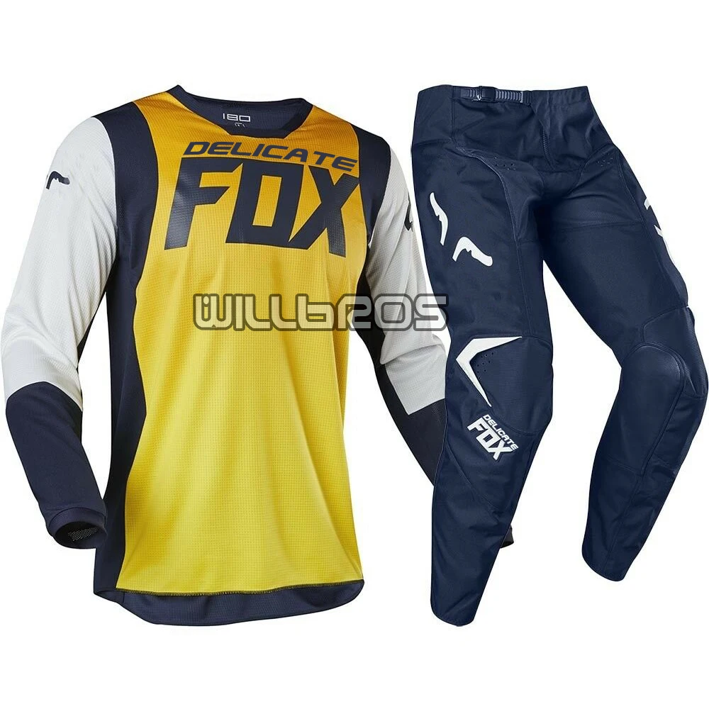 Нежный лиса MX 180/360 гонки A1 идол Джерси брюки желтый темно-синий мотокросса мужская Шестерня Набор грязи велосипед внедорожные гонки