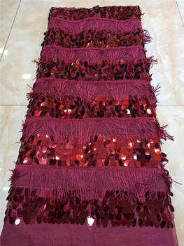 

High Quality African Tulle Sequins with Lace French Nigerian Lace Fabrics Embroidered Red Lace Fabric FHD218