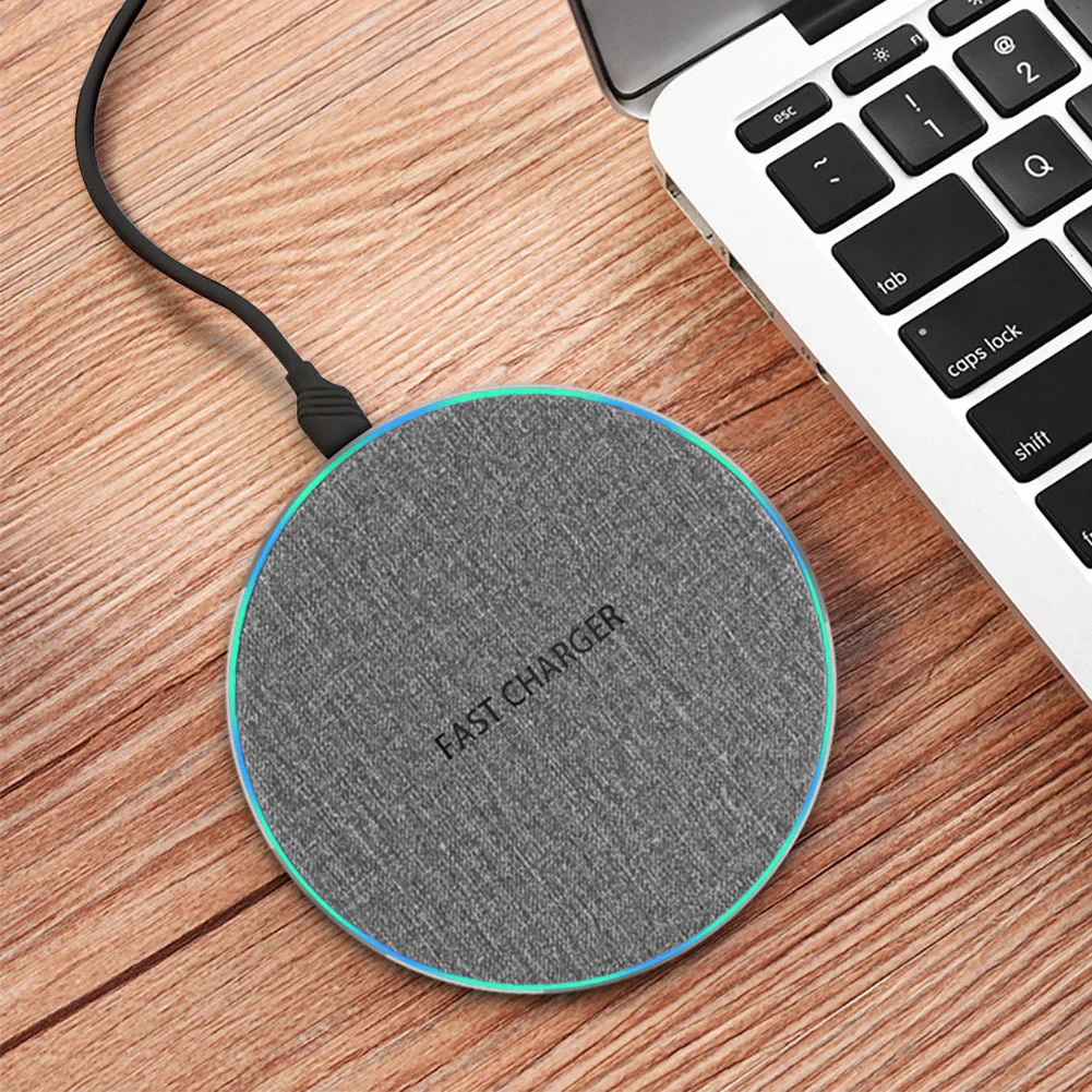 Ultra Thin Wireless Charger Mobile Phones Aluminum Alloy Office Round LED Indicator Base Desk Travel Fast Charging Pad Universal