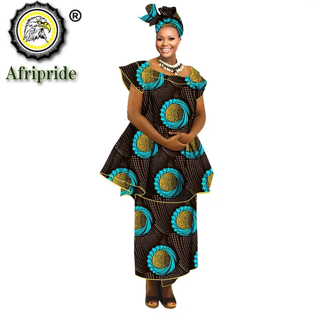African Clothes for Women Crop Top Midi Skirt Match Print Headwraps Set Dashiki Outfits Plus Size Outwear Ankara Attire S2026015 347X-8