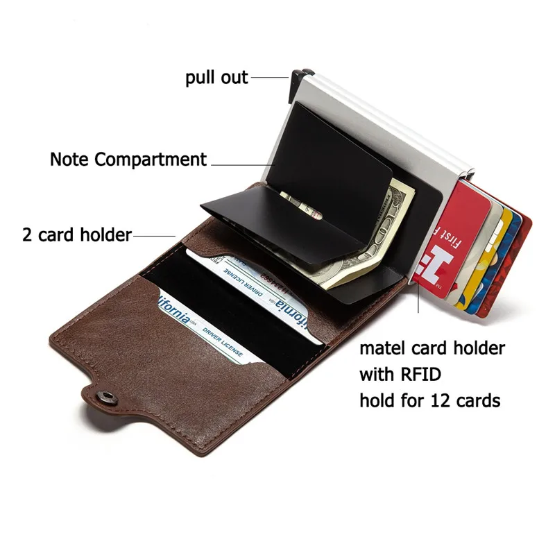 Bycobecy 2022 New Carbon Fiber Anti Rfid Credit Card Holder Men Wallet Metal Aluminum Double Box Card Holder Minimalist Wallet 4