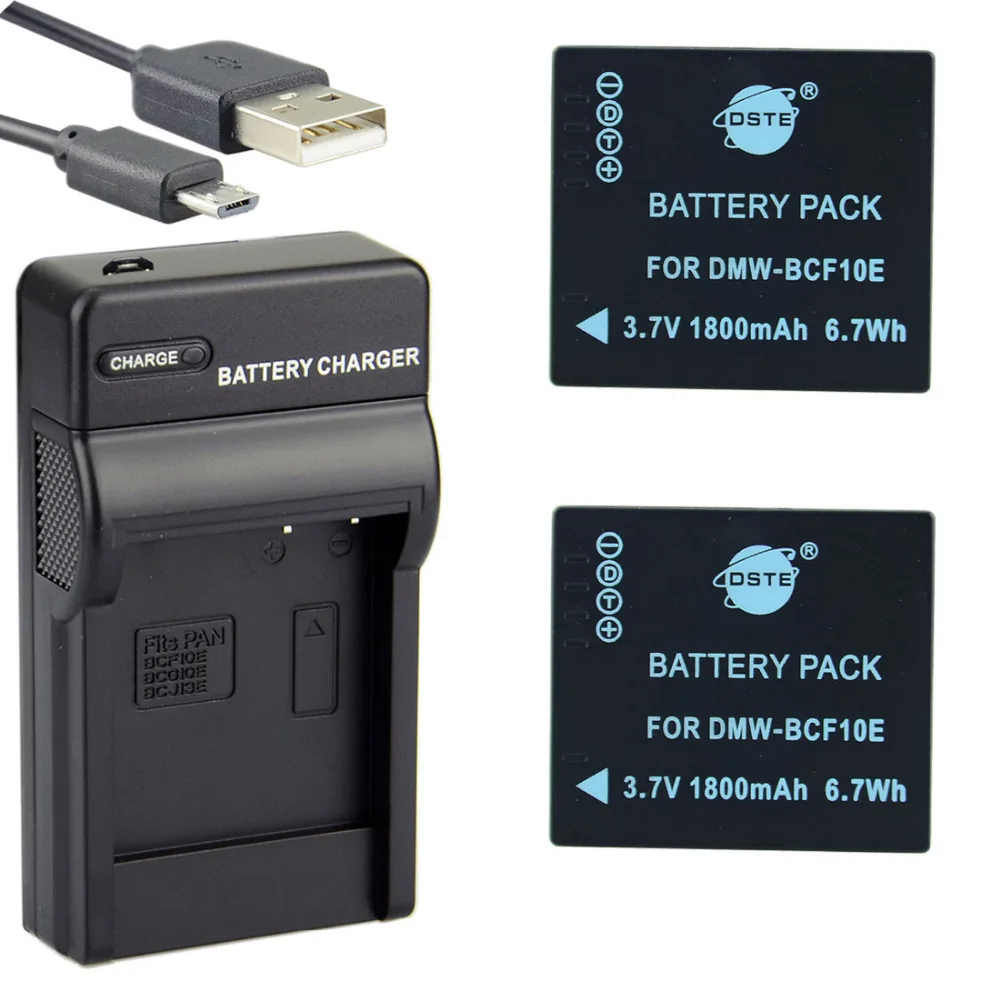3PCS 1800mAh 3.7V DMW-BCF10E DSTE Camera Battery Charger for Panasonic DMC-FX550 DMC-FX580 DMC-FX48 DMC-FX40 DMC-FS6 DMC-FS12 - Цвет: 2Battery1USBCharger