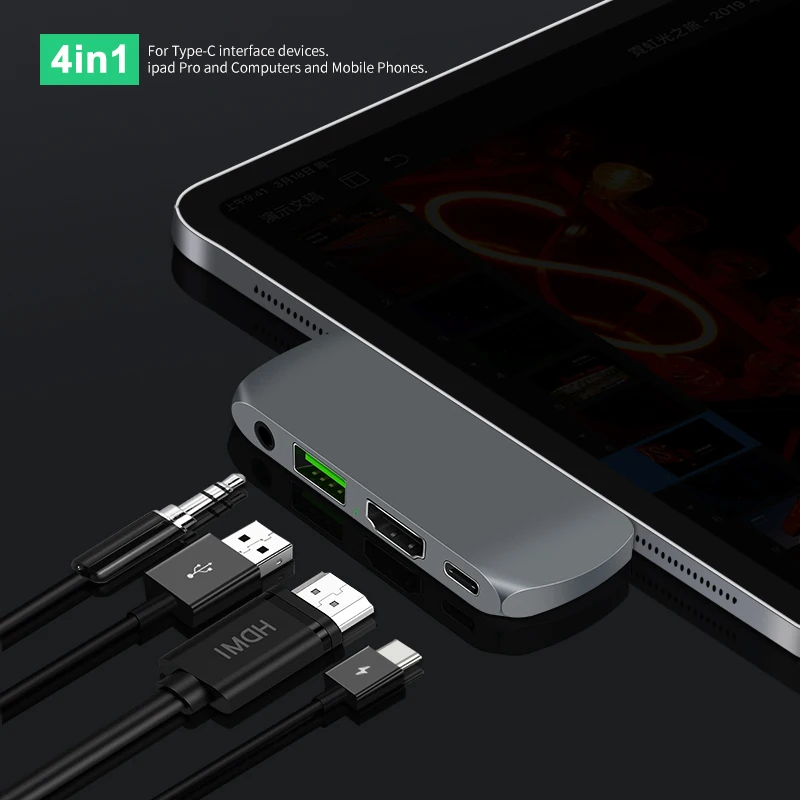 4 в 1 многопортовый USB C концентратор порта type адаптер с HDMI USB3.0 PD 3 5 мм аудио для Macbook