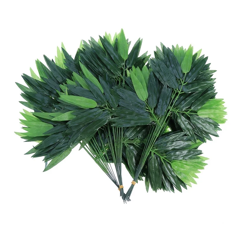 100Pcs Lifelike Bamboo Leaves Fake Green Plants Greenery for Home Office Decoration | Дом и сад