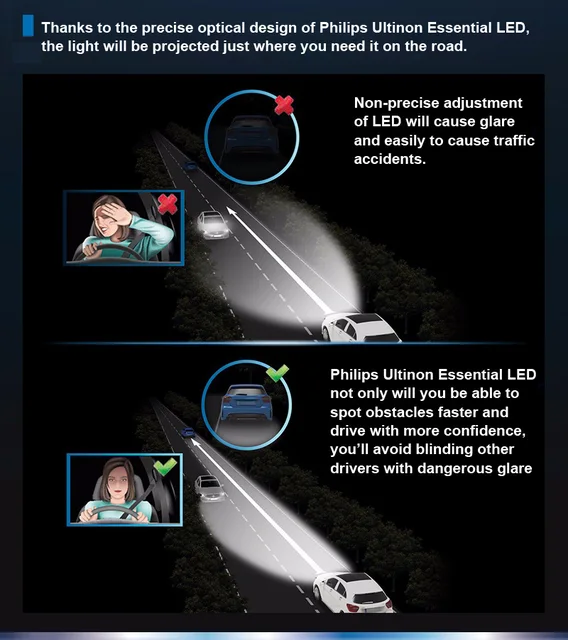 2X Philips Ultinon Essential LED Kit 6000K 12V H4 9003 HB2 Headlight LED  Genuine Car High Low Beam 100% More Bright 11342UEX2 - AliExpress