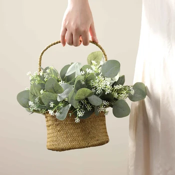 

4PCS Short Branch Artificial Eucalyptus Fake Plant Money Leaf With Fruit Wedding Home Decoration Fake Flower