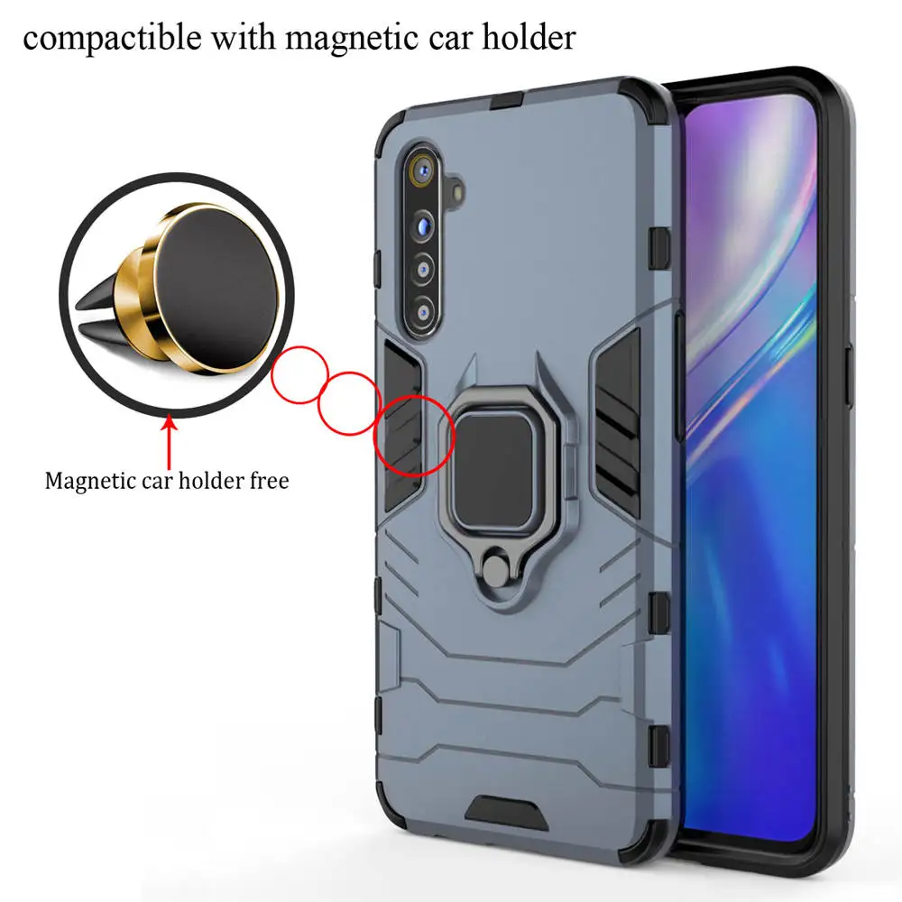 Для Oppo A1K A11X K3 A9 кольцевой держатель чехол для телефона realme 3 5 pro C2 X X2 XT Q Reno 2 магнитный автомобильный противоударный защитный чехол - Цвет: Car Mount- Blue