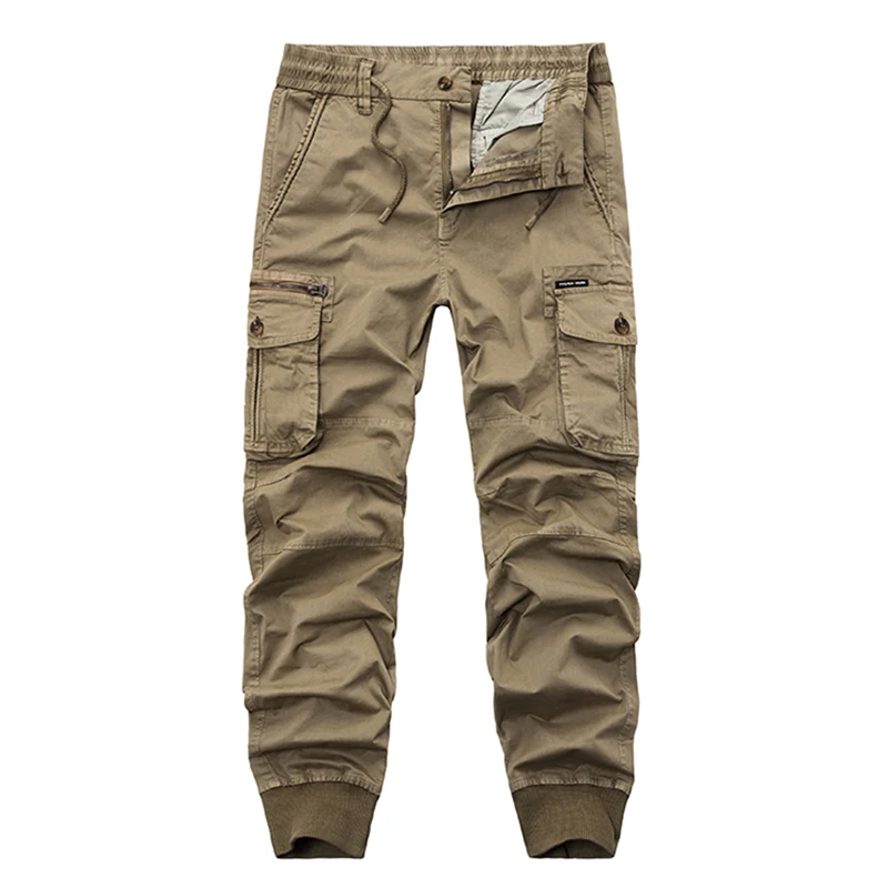 

Plus size men casual Overalls new men's zipper cargo pants solid color loose Multi Pocket camouflage trousers size 29-38