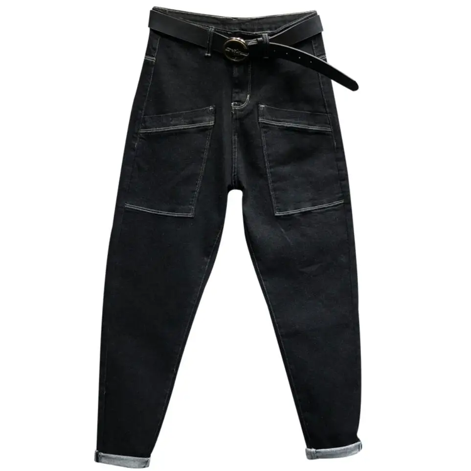 Новинка осени, повседневные женские джинсы редис с высокой талией, вельветовые свободные шаровары размера плюс 26-32 - Цвет: black