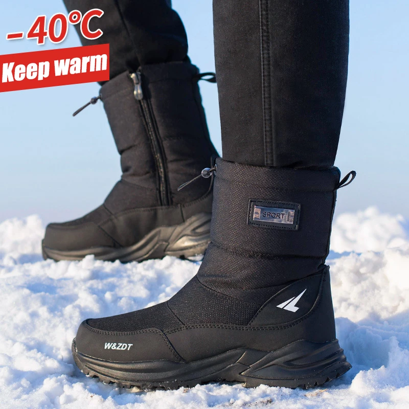 Botas de inverno para o homem ao ar livre impermeável botas de neve zip  antiderrapante sapatos de algodão masculino mais veludo manter quente  casual tornozelo sapatos masculinos|Botas p/ neve| - AliExpress