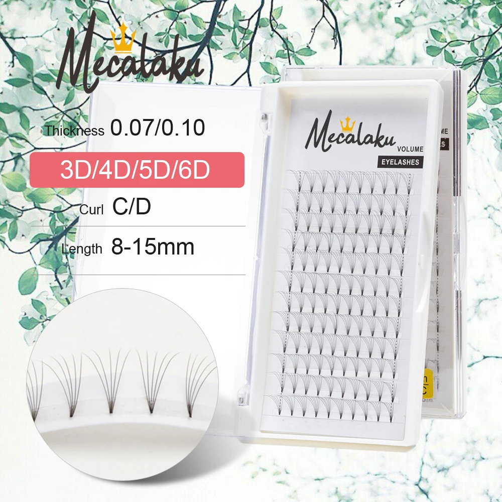 

Mecalaku 1 Tray 12 Lines Heat Bonded Pre Made Volume fans Faux Mink Premade Russian Volume Eyelash Extension Supplies